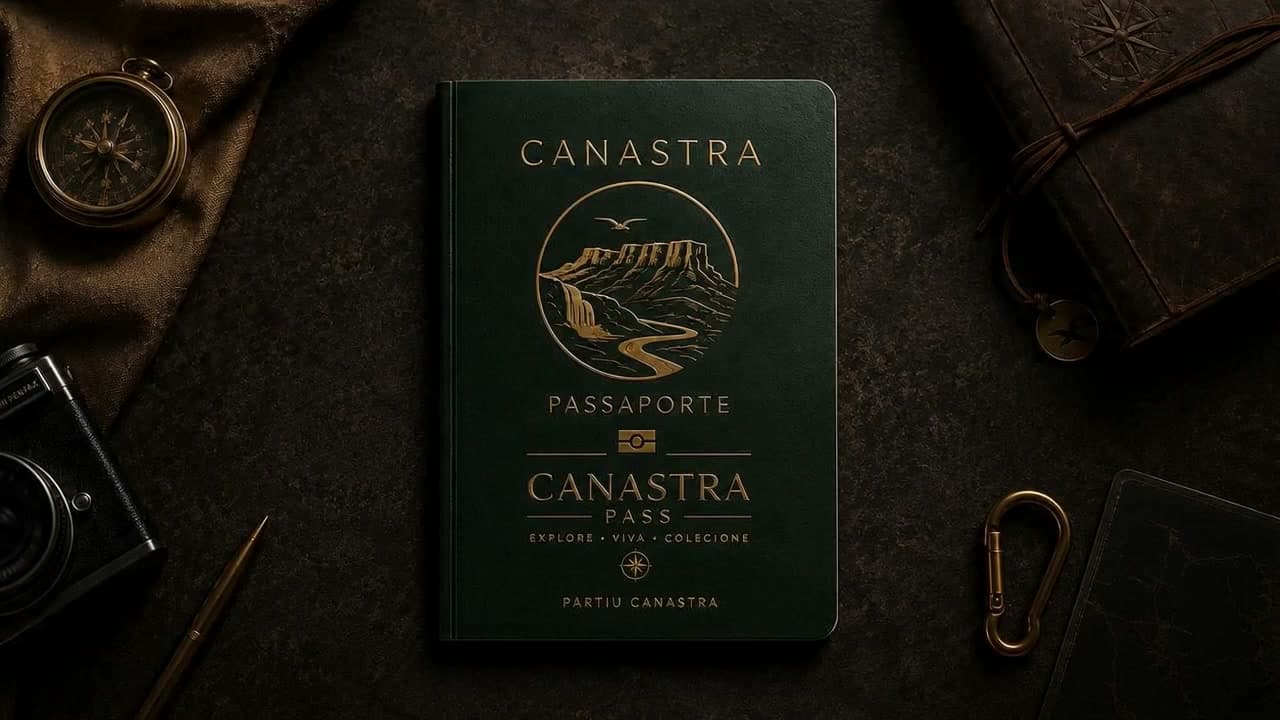 Passaporte CanastraPass fechado, sobre a mesa
